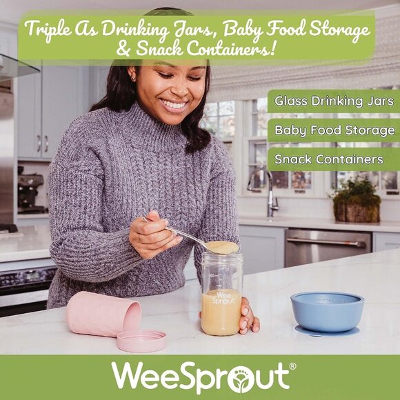 WeeSprout Glass Cups with Lids & Straws | Set of 4 | 12 oz | Spill-Resistant - Picture 5 of 5